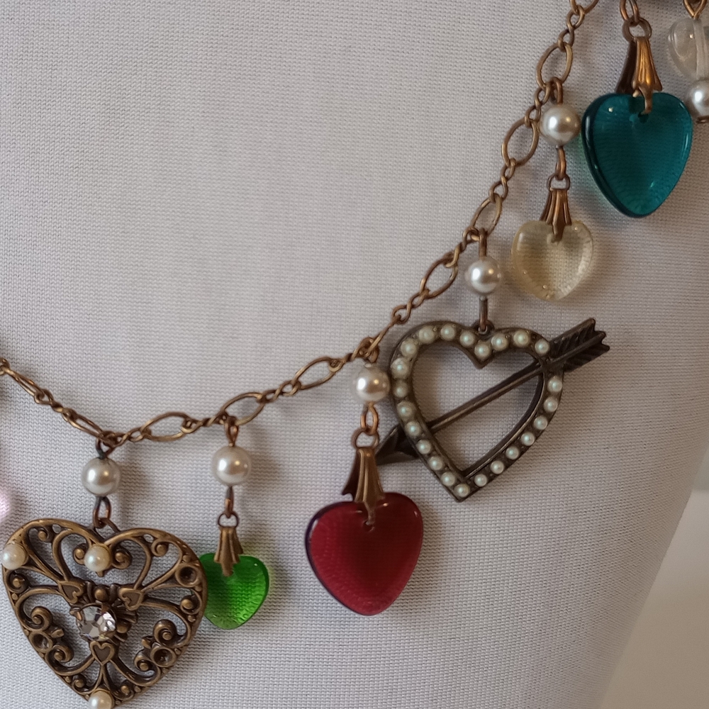 Vintage Heart Charm Necklace Glass Works Studio 32" View 6